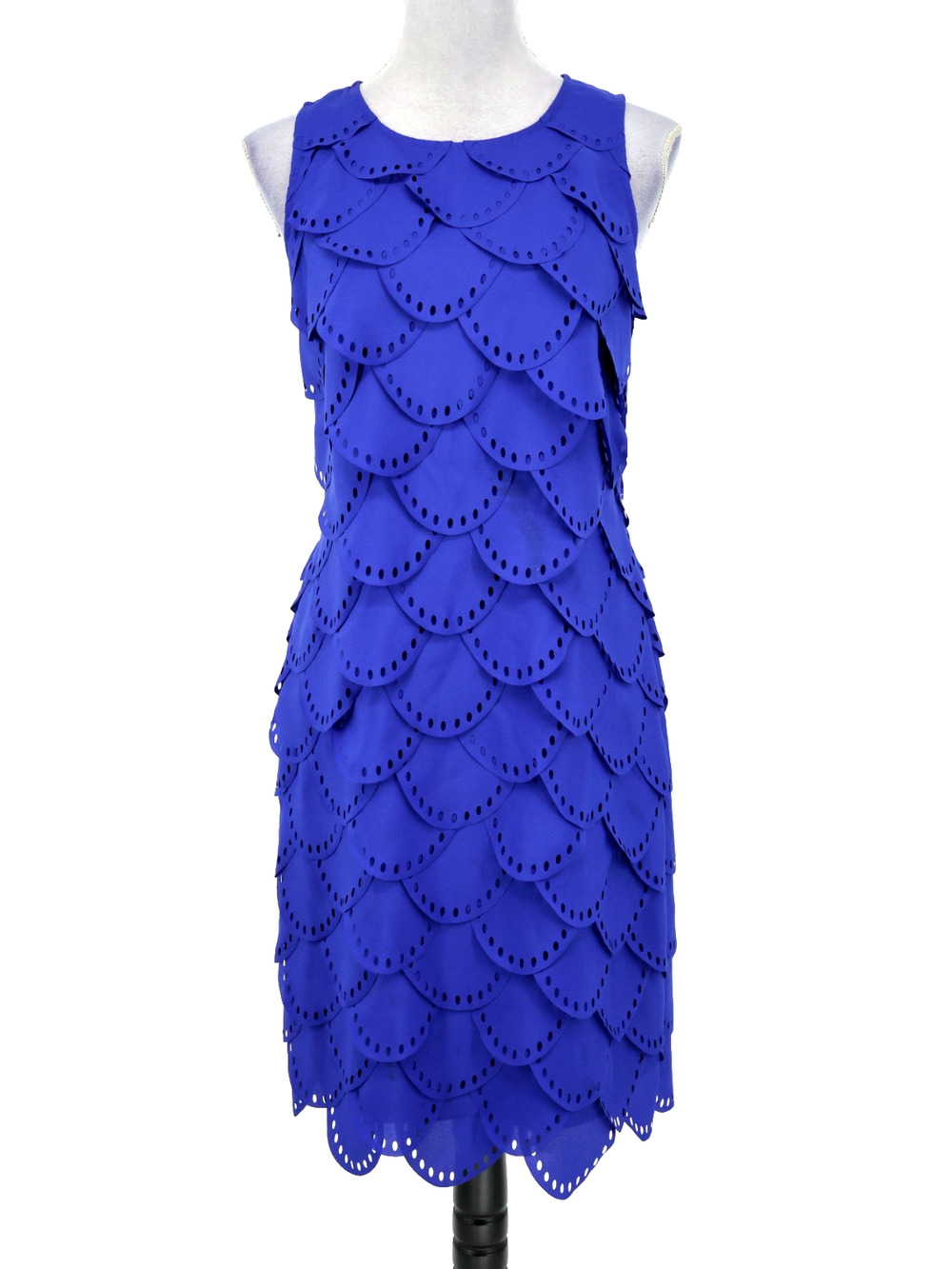 Cartise Dress Womens 6 Blue Tiered Scallops Side Zip Lined Party Career Cocktail